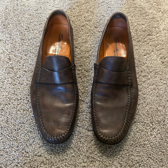 Santoni Brown Leather Slip On Dress Shoes Size 10 Made In Italy D1953 - Picture 2 of 14
